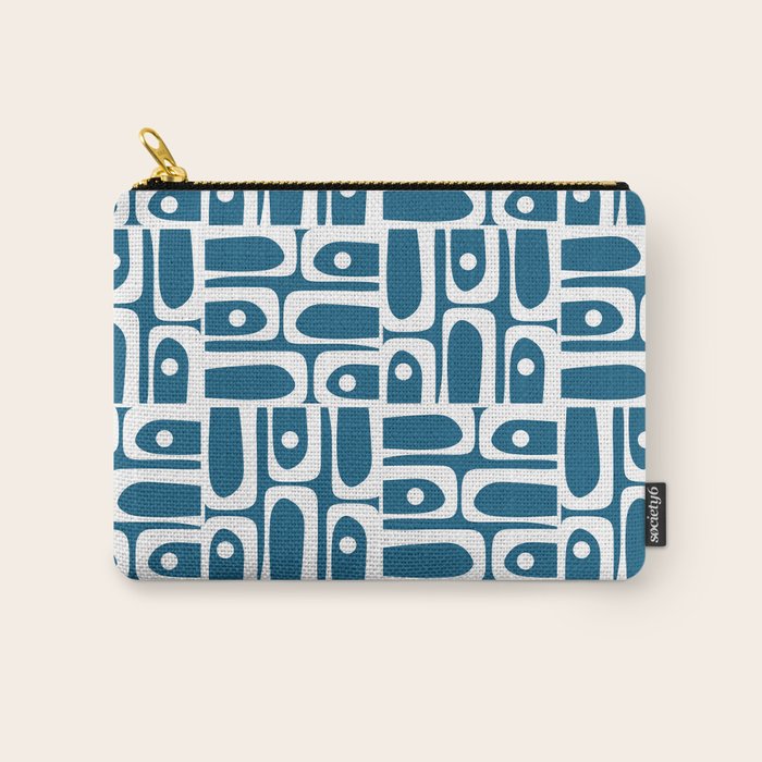 Mid Century Modern Piquet Abstract Multi Geometric Blue and White Pattern Carry All Pouch Gallery Image 1