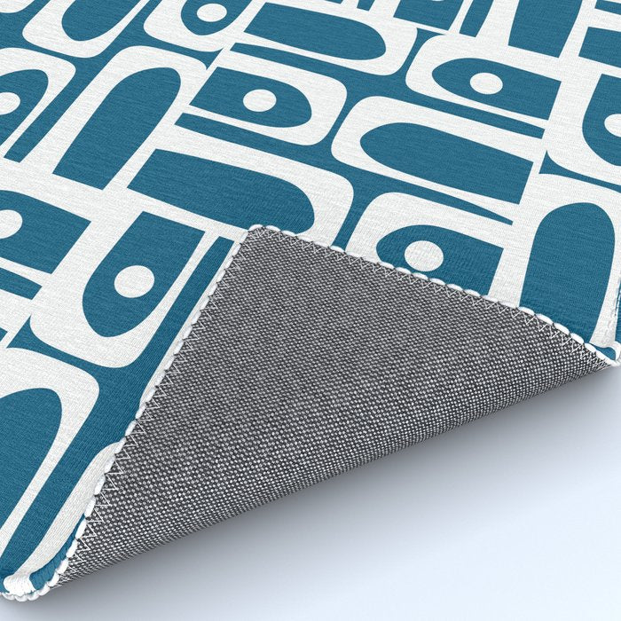 Mid Century Modern Piquet Abstract Multi Geometric Blue and White Pattern Rug Gallery Image 4