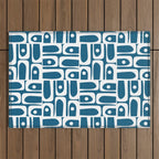 Mid Century Modern Piquet Abstract Multi Geometric Blue and White Pattern Outdoor Rug Gallery Image 1