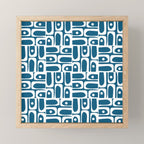 Mid Century Modern Piquet Abstract Multi Geometric Blue and White Pattern Mini Art Print Gallery Image 1