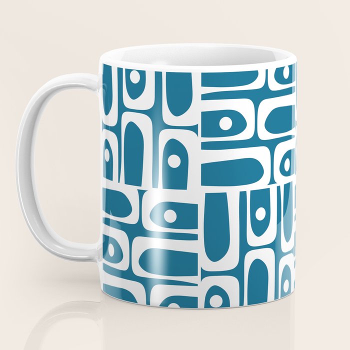 Mid Century Modern Piquet Abstract Multi Geometric Blue and White Pattern Coffee Mug Gallery Image 3