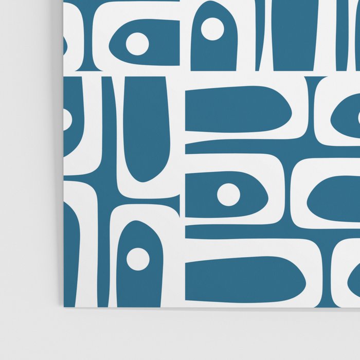 Mid Century Modern Piquet Abstract Multi Geometric Blue and White Pattern Poster Gallery Image 3