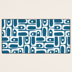 Mid Century Modern Piquet Abstract Multi Geometric Blue and White Pattern Desk Mat Gallery Image 3
