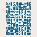 Mid Century Modern Piquet Abstract Multi Geometric Blue and White Pattern Poster Gallery Image 4