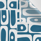 Mid Century Modern Piquet Abstract Multi Geometric Blue and White Pattern Wall Tapestry Gallery Image 3