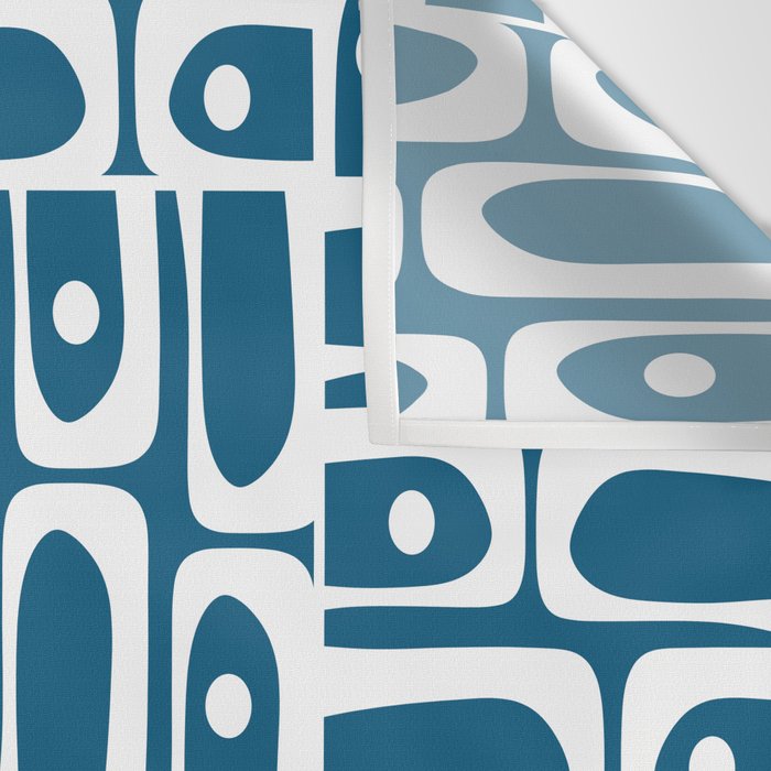 Mid Century Modern Piquet Abstract Multi Geometric Blue and White Pattern Wall Tapestry Gallery Image 3