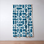 Mid Century Modern Piquet Abstract Multi Geometric Blue and White Pattern Window Curtain Gallery Image 3