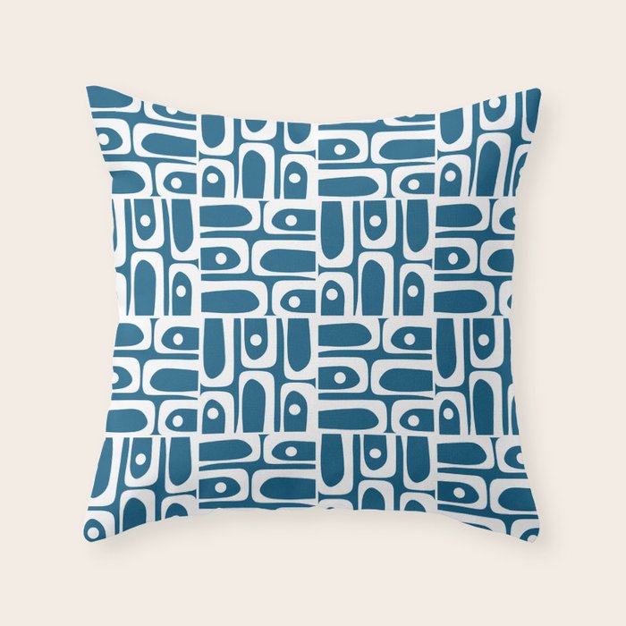 Mid Century Modern Piquet Abstract Multi Geometric Blue and White Pattern Throw Pillow Gallery Image 6
