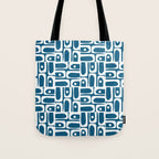 Mid Century Modern Piquet Abstract Multi Geometric Blue and White Pattern Tote Bag Gallery Image 1