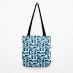 Mid Century Modern Piquet Abstract Multi Geometric Blue and White Pattern Tote Bag Gallery Image 2