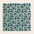 Mid Century Modern Piquet Abstract Multi Geometric Blue and White Pattern Wood Wall Art Gallery Image 1