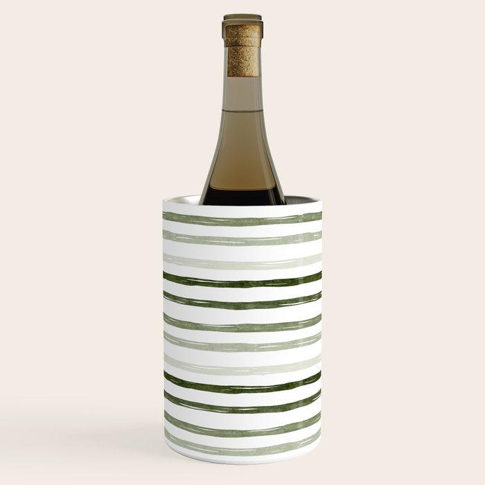 Watercolor Green and White Striped Wine Chiller Gallery Image 3