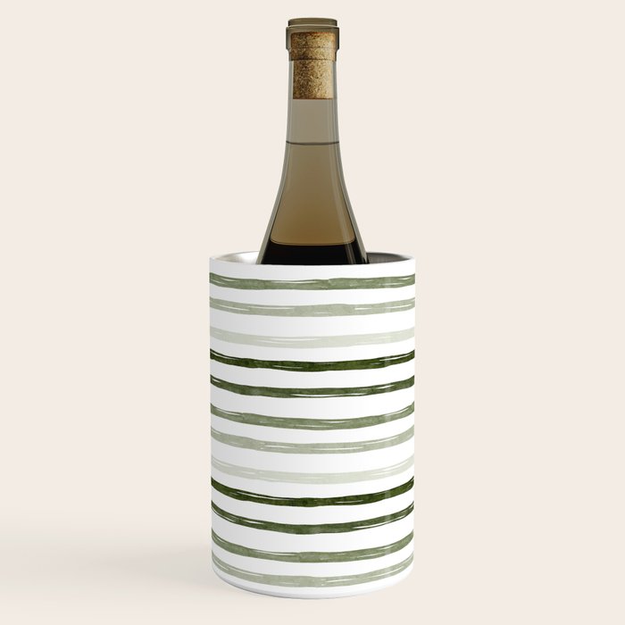Watercolor Green and White Striped Wine Chiller Gallery Image 2