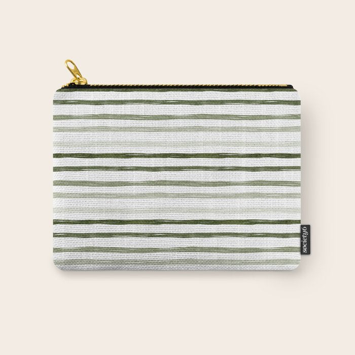 Watercolor Green and White Striped Carry All Pouch Gallery Image 1