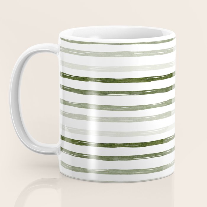 Watercolor Green and White Striped Coffee Mug Gallery Image 3