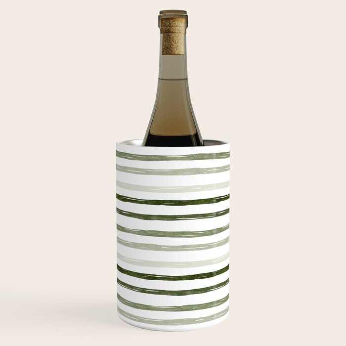 Watercolor Green and White Striped Wine Chiller Gallery Image 1