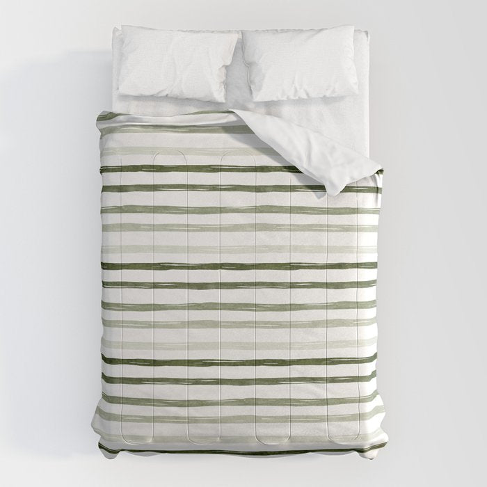 Watercolor Green and White Striped Comforter Gallery Image 6