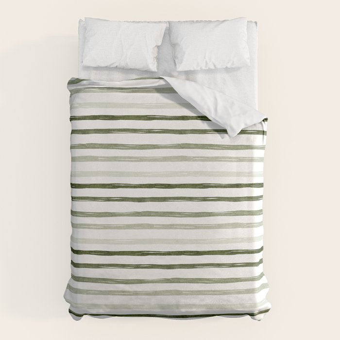Watercolor Green and White Striped Duvet Cover Gallery Image 6