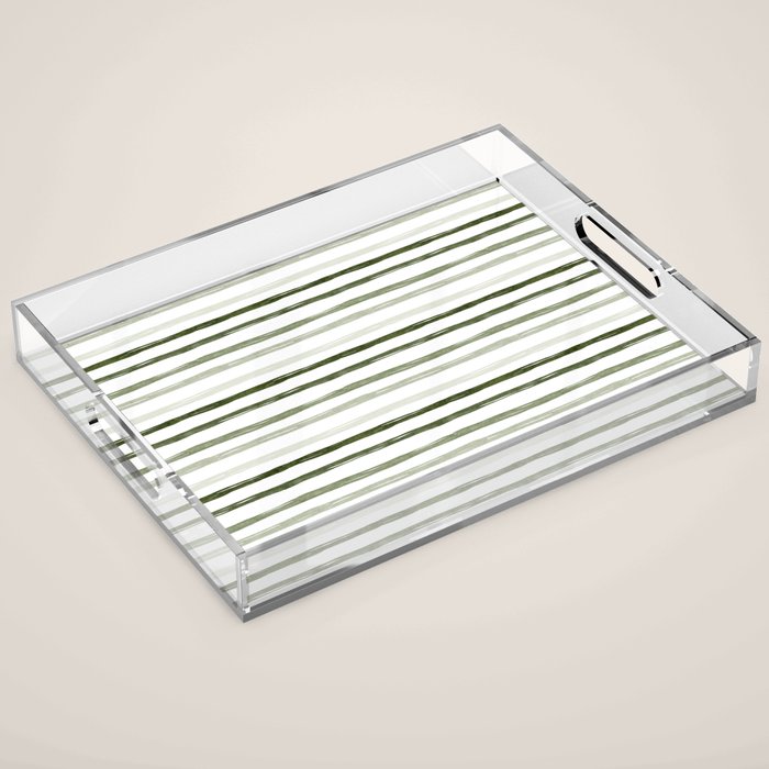Watercolor Green and White Striped Acrylic Tray Gallery Image 1