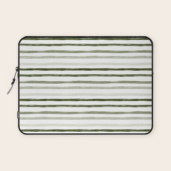 Watercolor Green and White Striped Laptop Sleeve Gallery Image 1