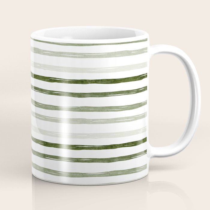 Watercolor Green and White Striped Coffee Mug Gallery Image 1