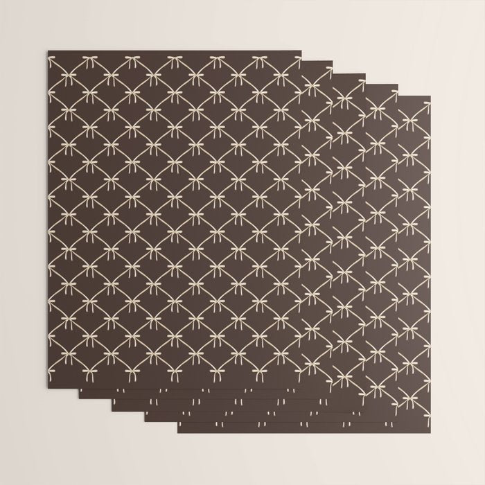 Bows and Ribbons Pattern LXIII Mocha Brown Wrapping Paper Gallery Image 3