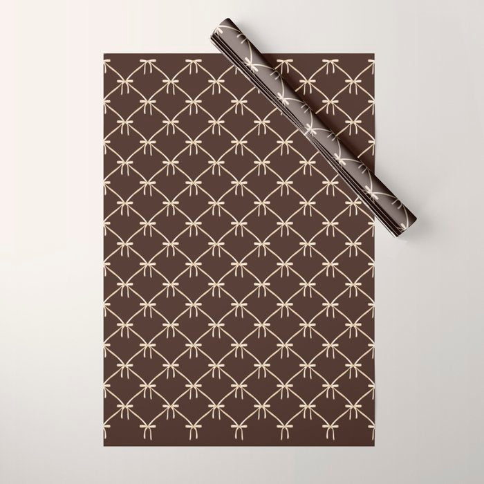 Bows and Ribbons Pattern LXIII Mocha Brown Wrapping Paper Gallery Image 1