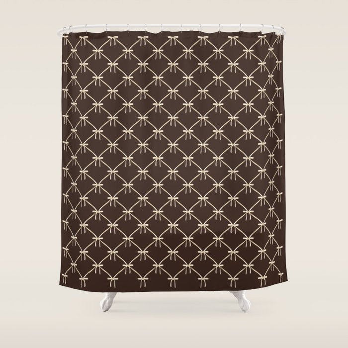 Bows and Ribbons Pattern LXIII Mocha Brown Shower Curtain Gallery Image 1