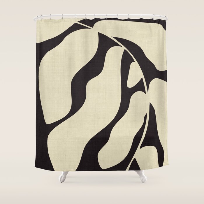 matisse leaf black and sand-white Shower Curtain Gallery Image 1