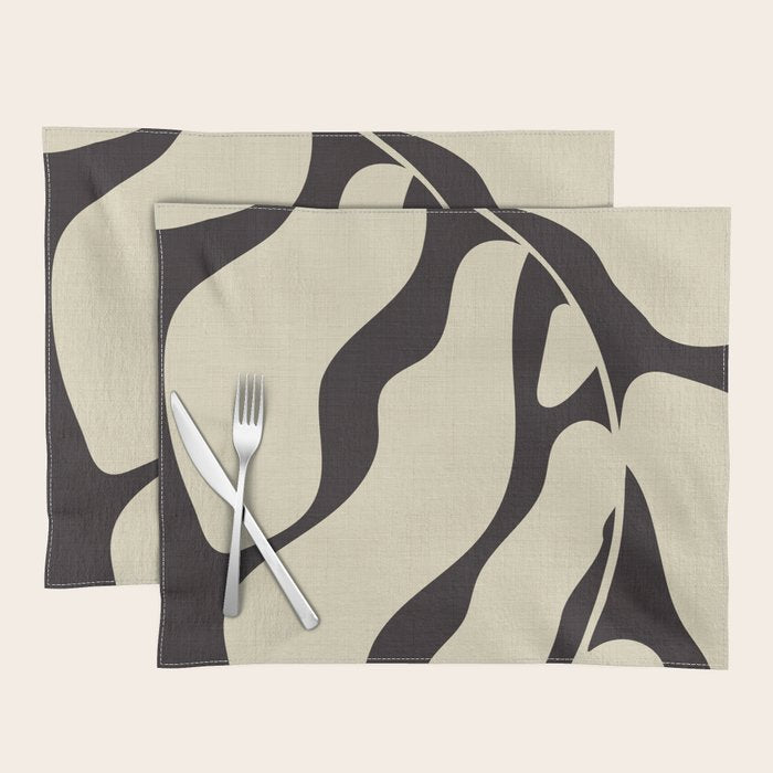 matisse leaf black and sand-white Placemat Gallery Image 1