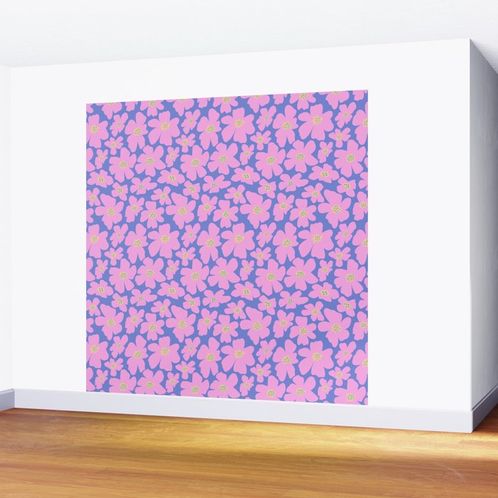 Retro Daisy - Very Peri, Pink, Cream, turquoise  Wall Mural Gallery Image 2