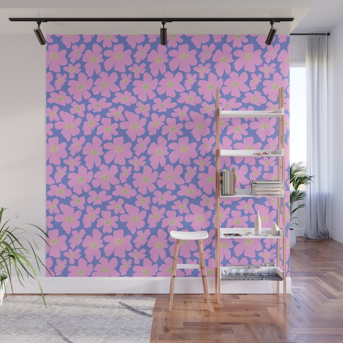 Retro Daisy - Very Peri, Pink, Cream, turquoise  Wall Mural Gallery Image 1