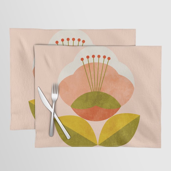 retro midcentury flower pink Placemat Gallery Image 1