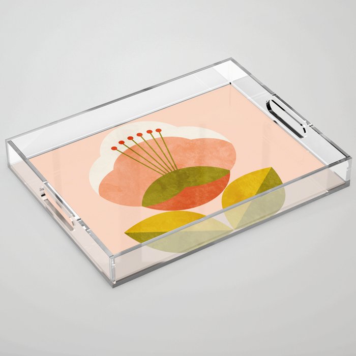 retro midcentury flower pink Acrylic Tray Gallery Image 1