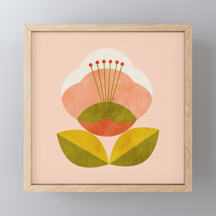retro midcentury flower pink Mini Art Print Gallery Image 1