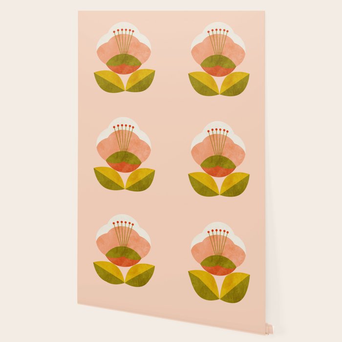 retro midcentury flower pink Wallpaper Gallery Image 2