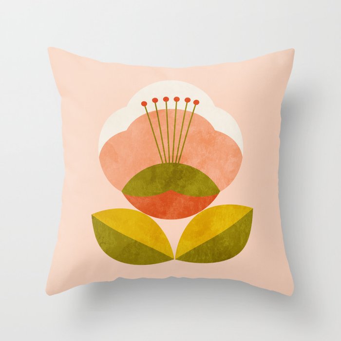 retro midcentury flower pink Throw Pillow Gallery Image 6