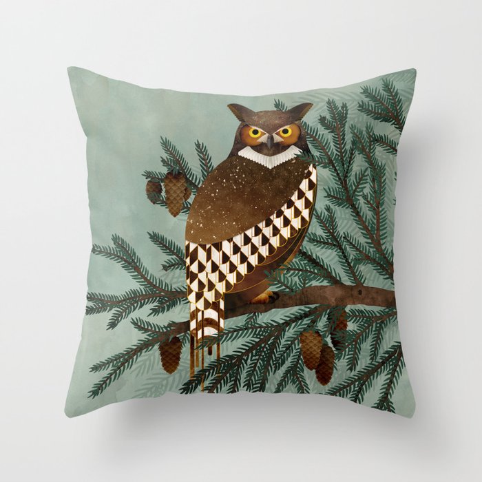 Horned Owl in the Pines Throw Pillow Gallery Image 6