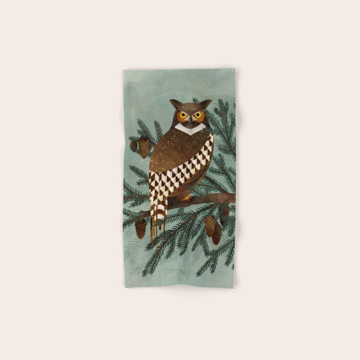 Horned Owl in the Pines Bath Towel Gallery Image 1