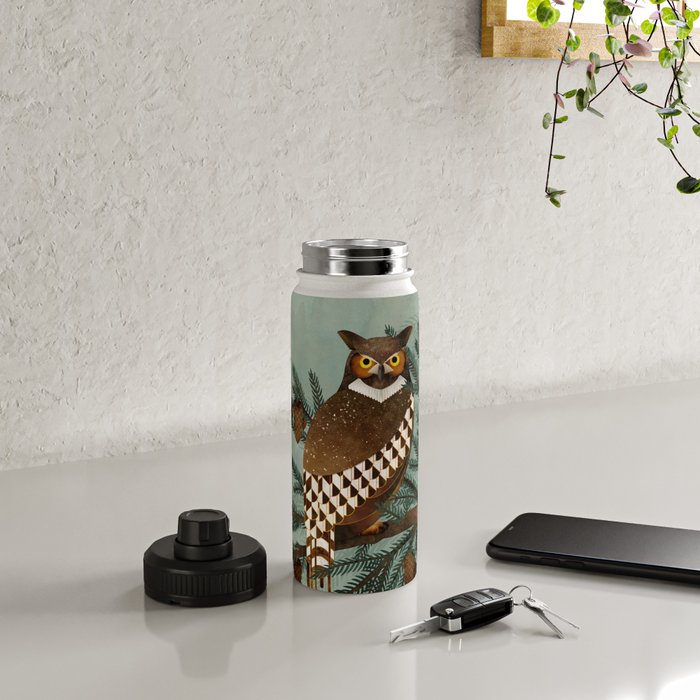 Horned Owl in the Pines Water Bottle Gallery Image 4
