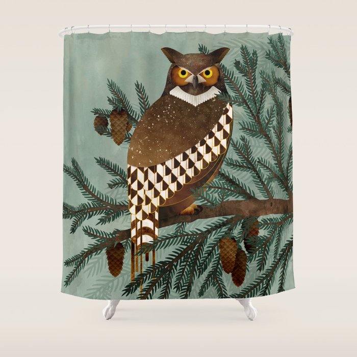 Horned Owl in the Pines Shower Curtain Gallery Image 1