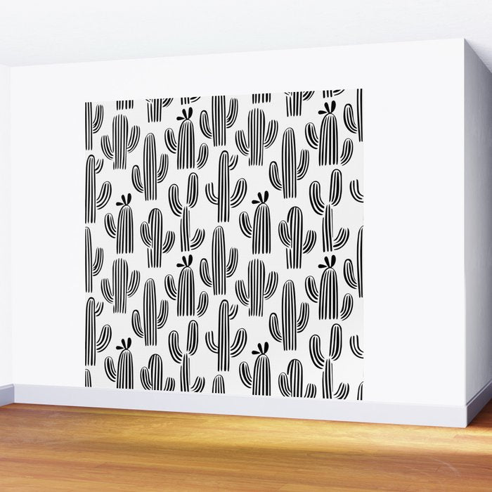 Black and white cactus plant pattern art Wall Mural Gallery Image 2