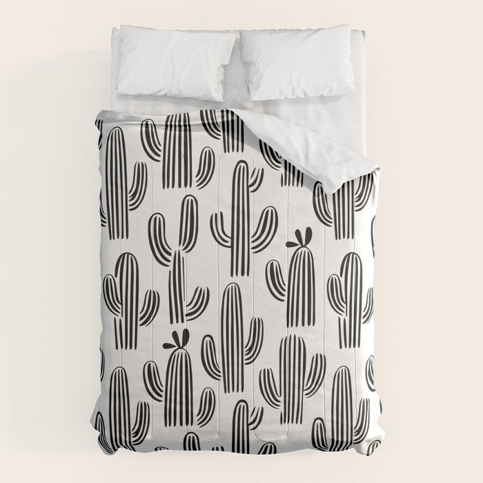 Black and white cactus plant pattern art Comforter Gallery Image 6