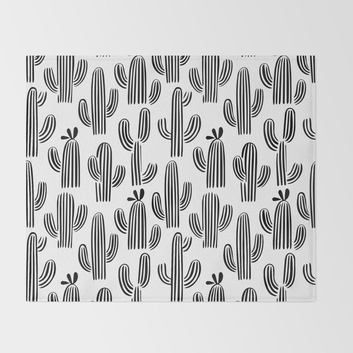 Black and white cactus plant pattern art Throw Blanket Gallery Image 2