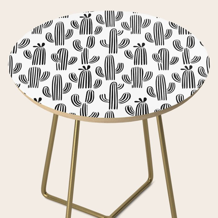 Black and white cactus plant pattern art Side Table Gallery Image 2