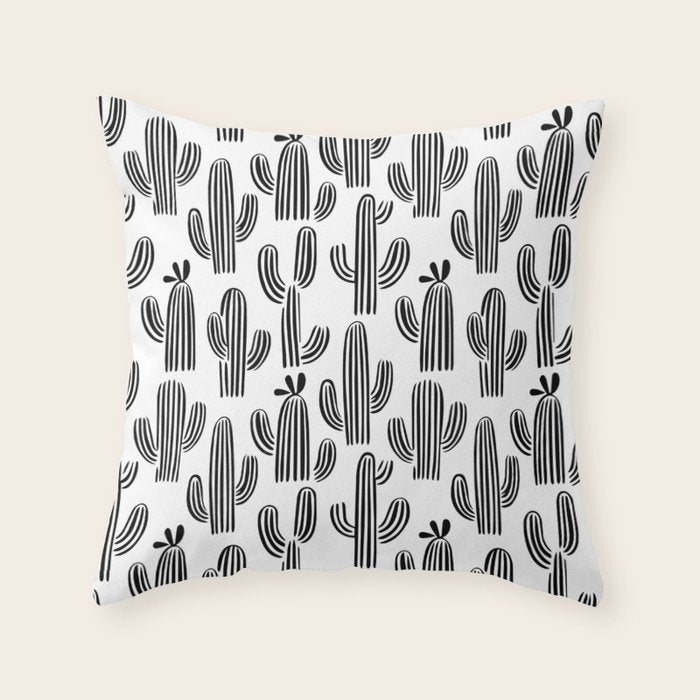Black and white cactus plant pattern art Throw Pillow Gallery Image 6