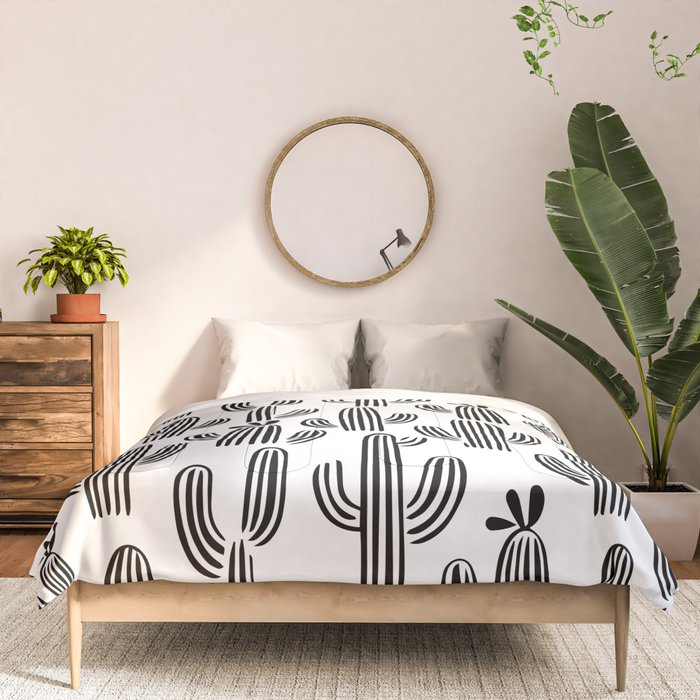 Black and white cactus plant pattern art Comforter Gallery Image 3