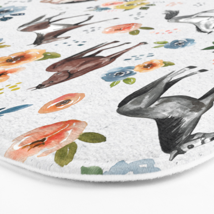 Horses and Flowers, Floral Horses, Western, Horse Art, Horse Decor, Gray Bath Mat Gallery Image 3