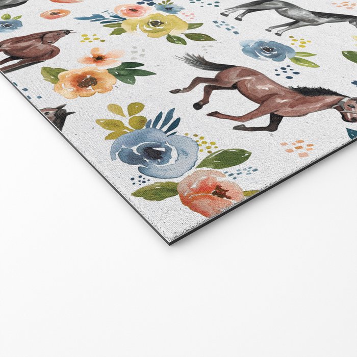 Horses and Flowers, Floral Horses, Western, Horse Art, Horse Decor, Gray Welcome Mat Gallery Image 2