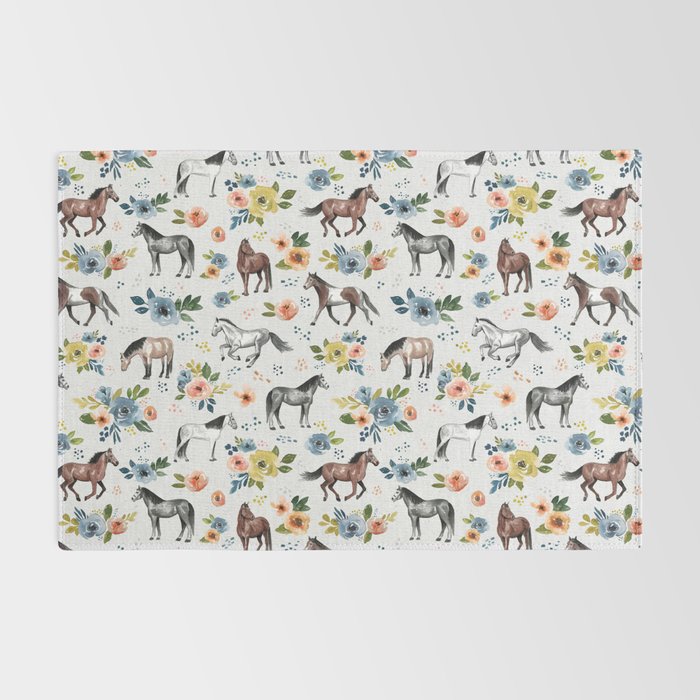 Horses and Flowers, Floral Horses, Western, Horse Art, Horse Decor, Gray Rug Gallery Image 2